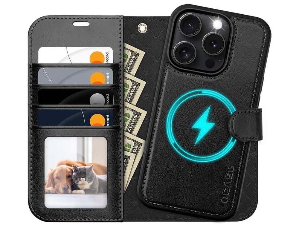 Ocase iPhone 16 Pro Max Detachable Wallet Case Black